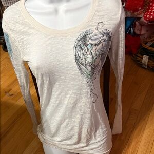 Women's White Graphic Long Sleeve Top